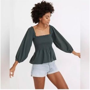 Madewell Lucie Smocked Peplum Top